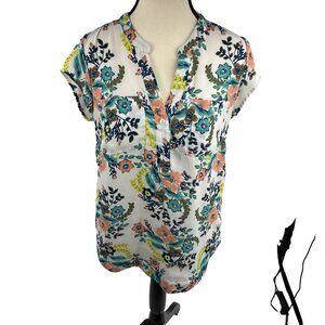 New York & Company Womens Blouse Floral Short Sleeve Lightweight Casual XS